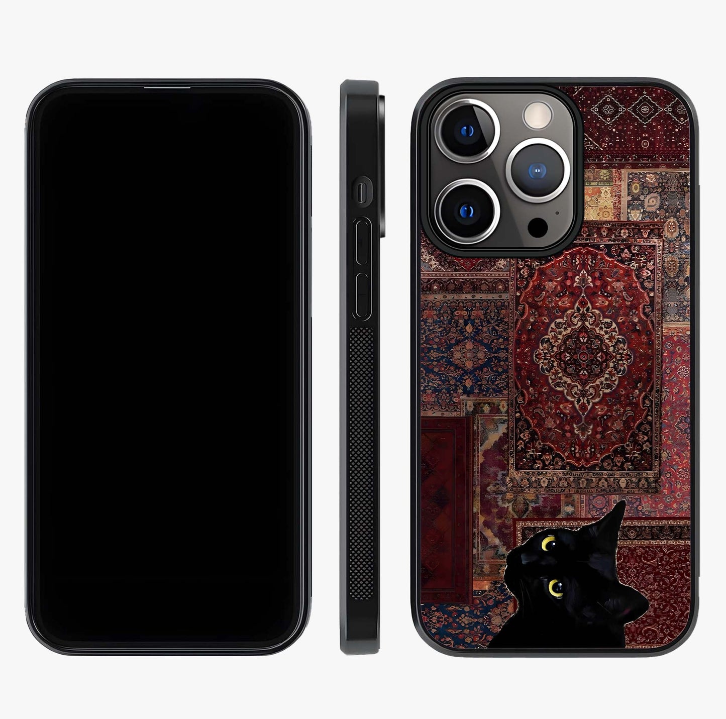 Regal Magic Cat Apple Glass Case displayed upright for full design visibility and premium finish.