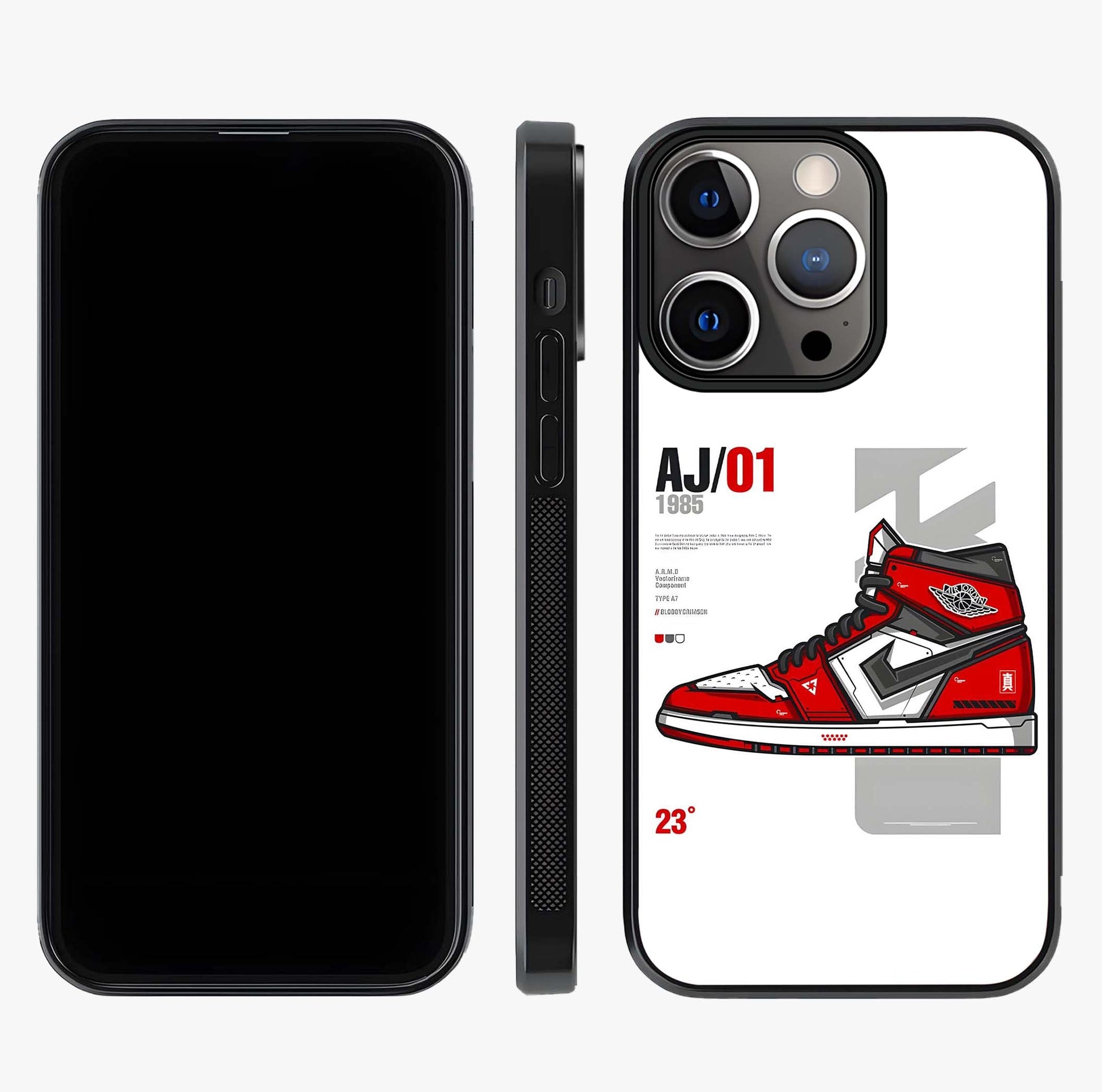 Retro Sneaker Blueprint Glass Case displayed upright for full design visibility and premium finish.