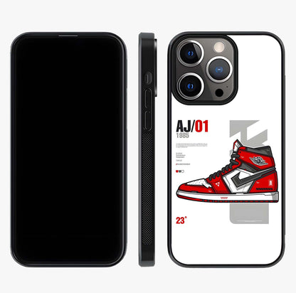 Retro Sneaker Blueprint Glass Case displayed upright for full design visibility and premium finish.