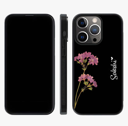 Riching Lavender Flower Custom Name Glass Case displayed upright for full design visibility and premium finish.