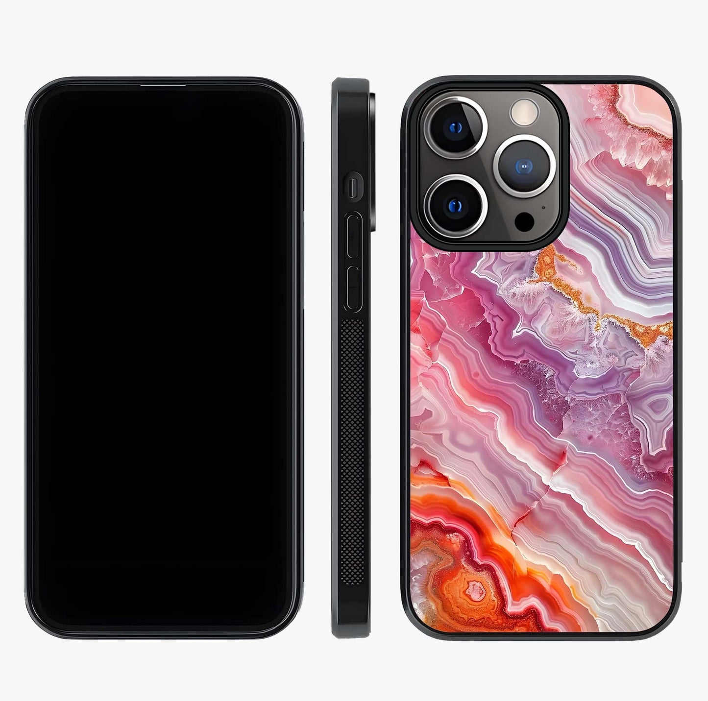 Rose Quartz Marble Glass Case displayed upright for full design visibility and premium finish.