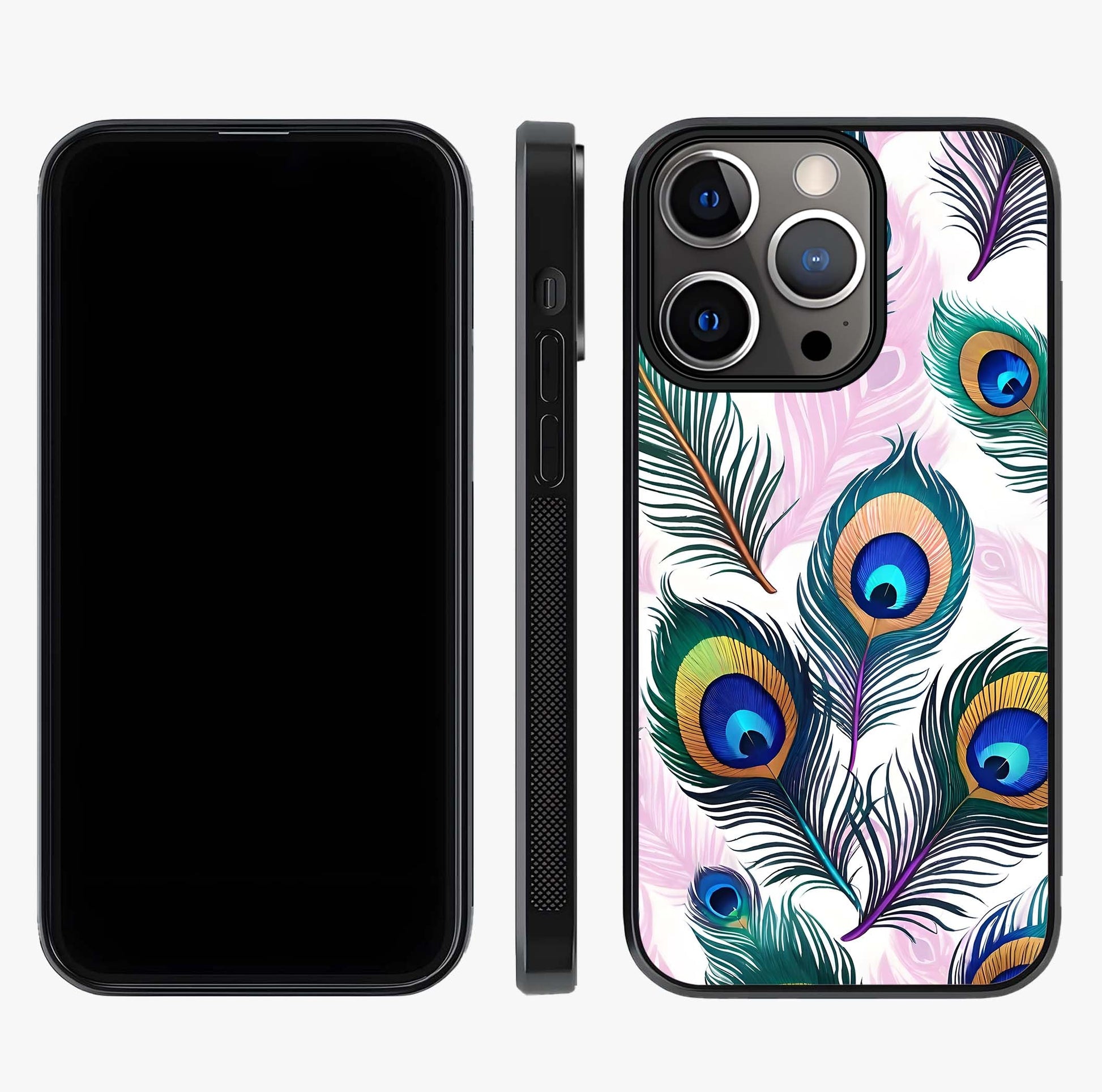 Royal Peacock Feathers Glass Case displayed upright for full design visibility and premium finish.