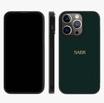 Sabr Minimal Patience Glass Case displayed upright for full design visibility and premium finish.
