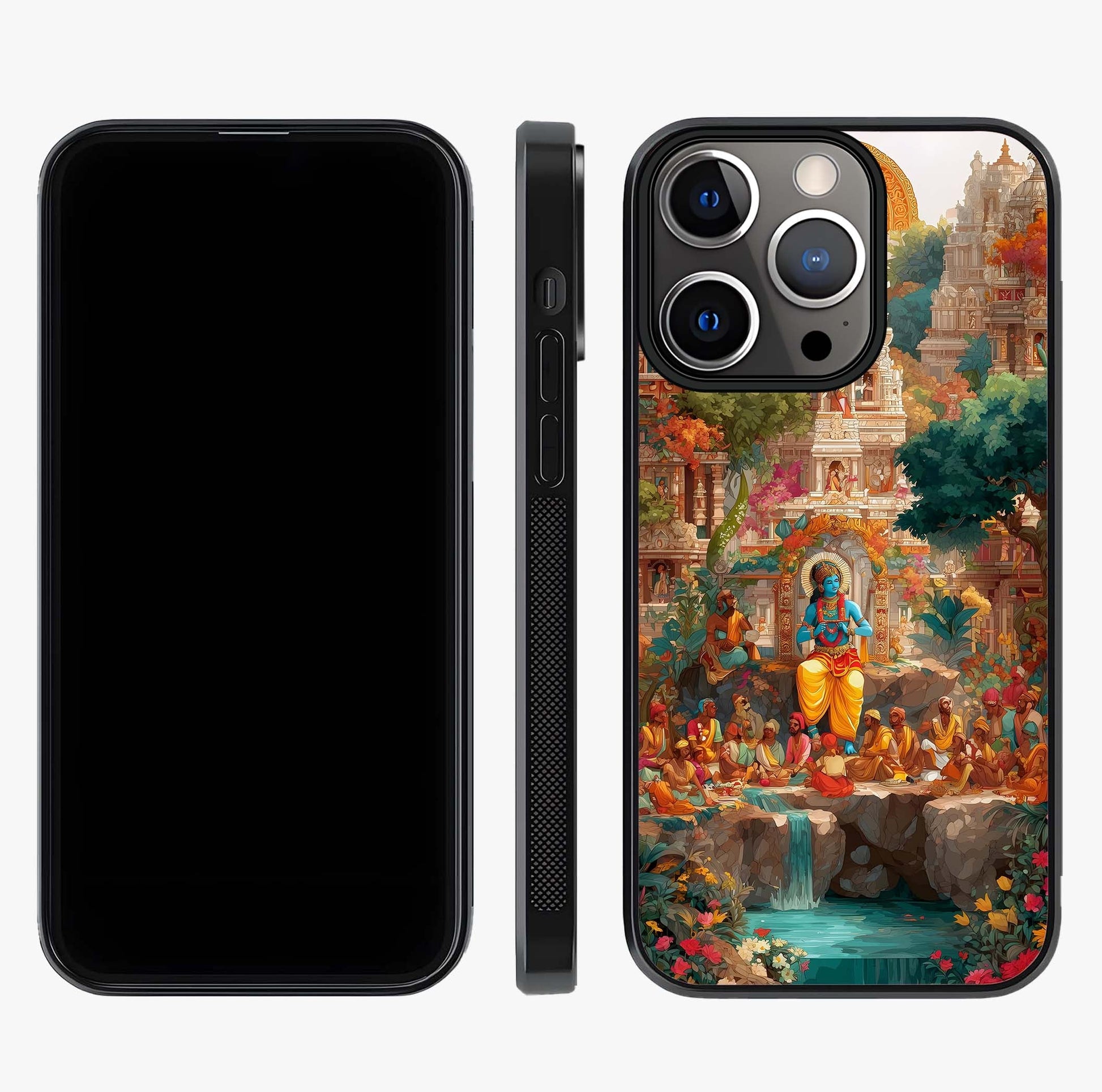Sacred Sunlight Gods Glass Case displayed upright for full design visibility and premium finish.