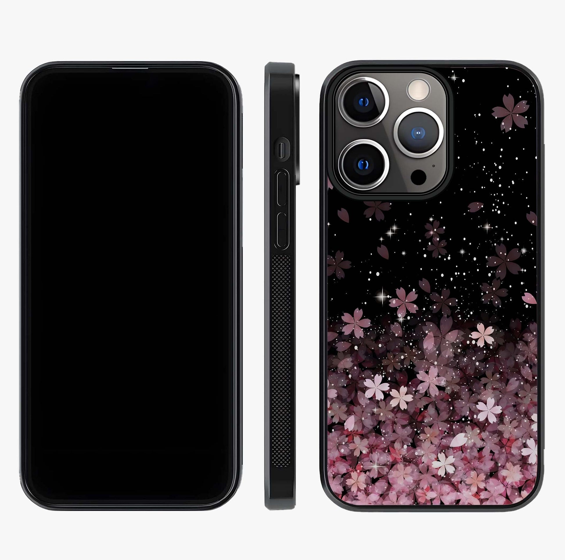 Small Starry Flowers Glass Case displayed upright for full design visibility and premium finish.