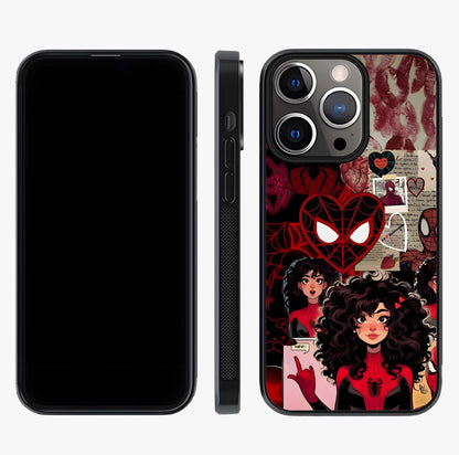 Spider Love Story Glass Case displayed upright for full design visibility and premium finish.