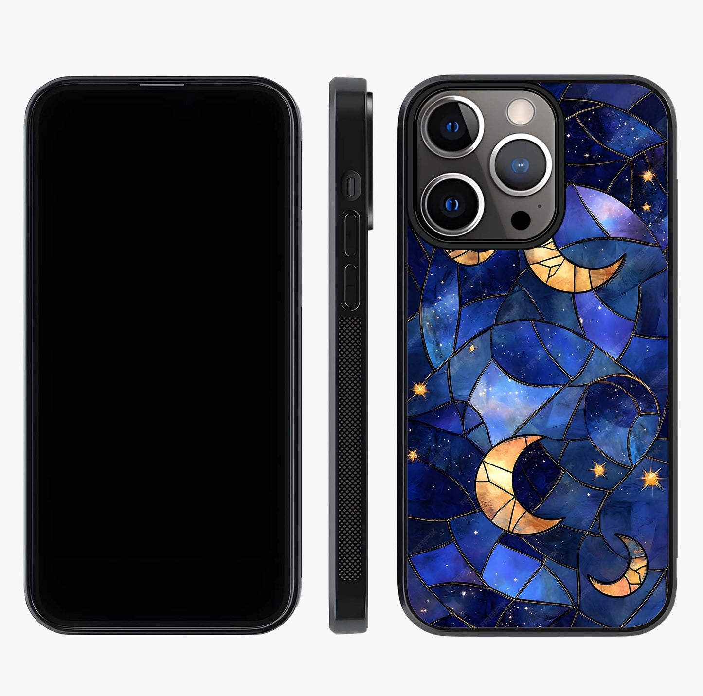 Starlit Sky Tapestry Glass Case displayed upright for full design visibility and premium finish.
