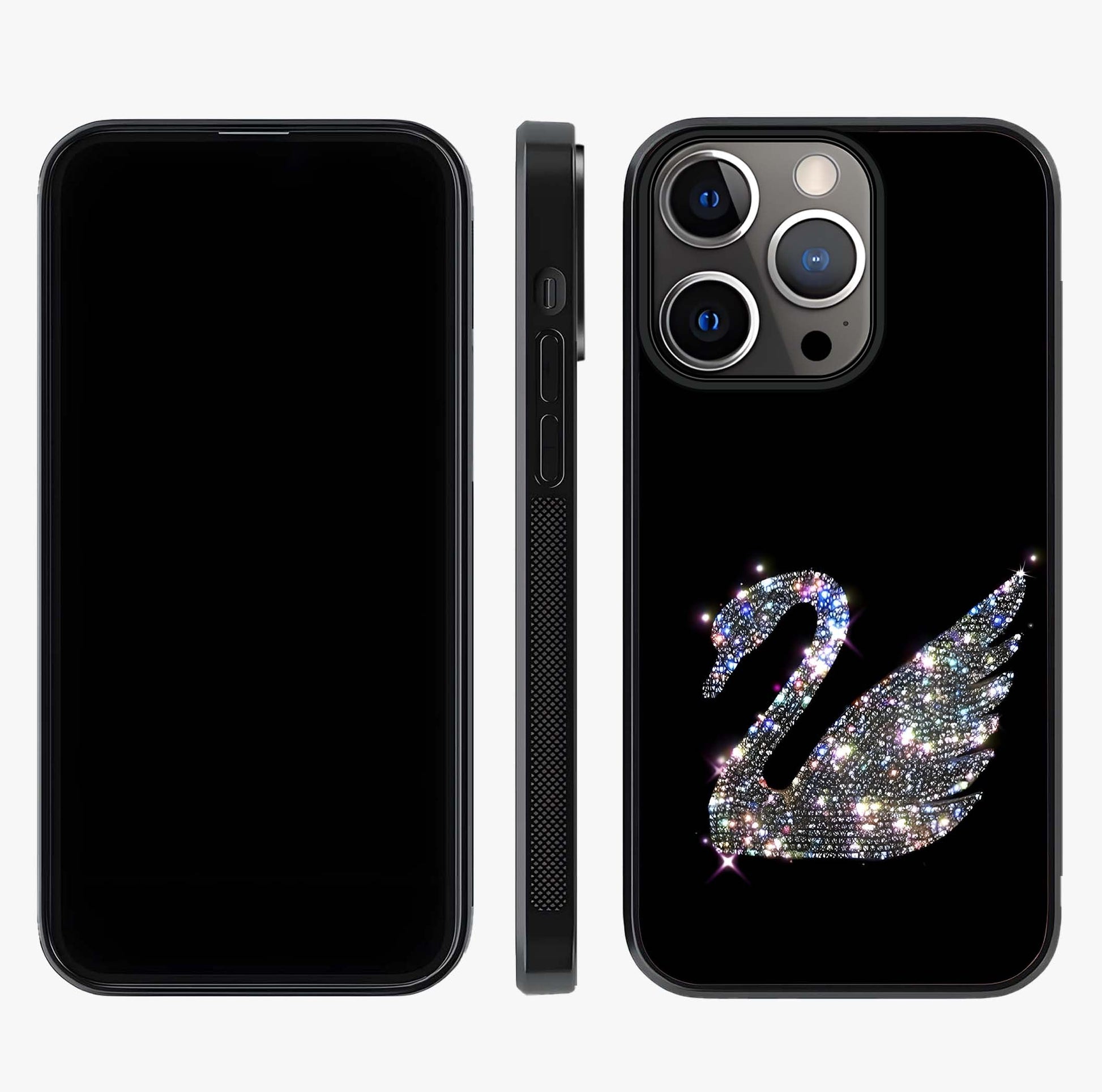 Starlit Swan Grace Glass Case displayed upright for full design visibility and premium finish.