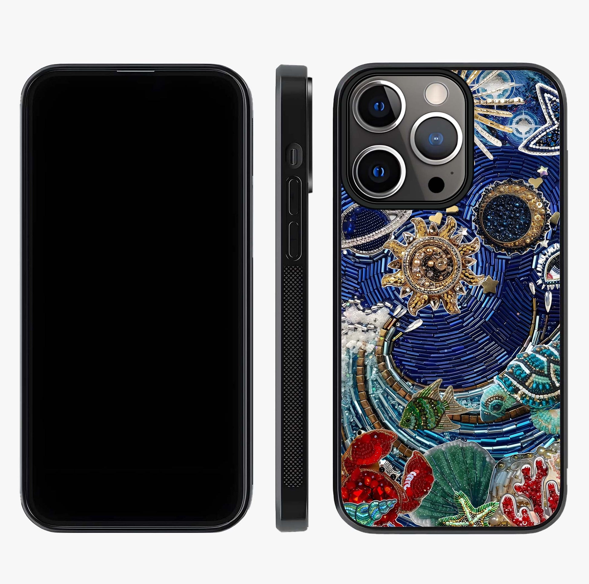 Universe Underwater Spark Glass Case displayed upright for full design visibility and premium finish.