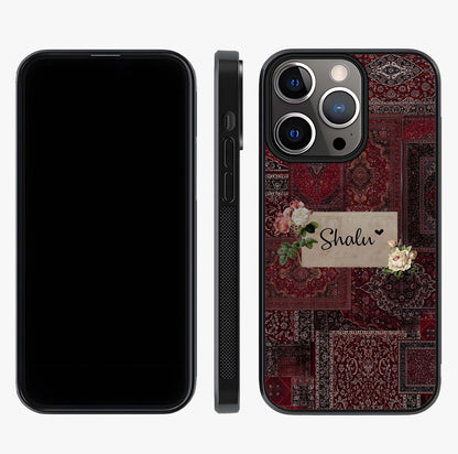 Velvet Wine Pattern Custom Name Glass Case displayed upright for full design visibility and premium finish.