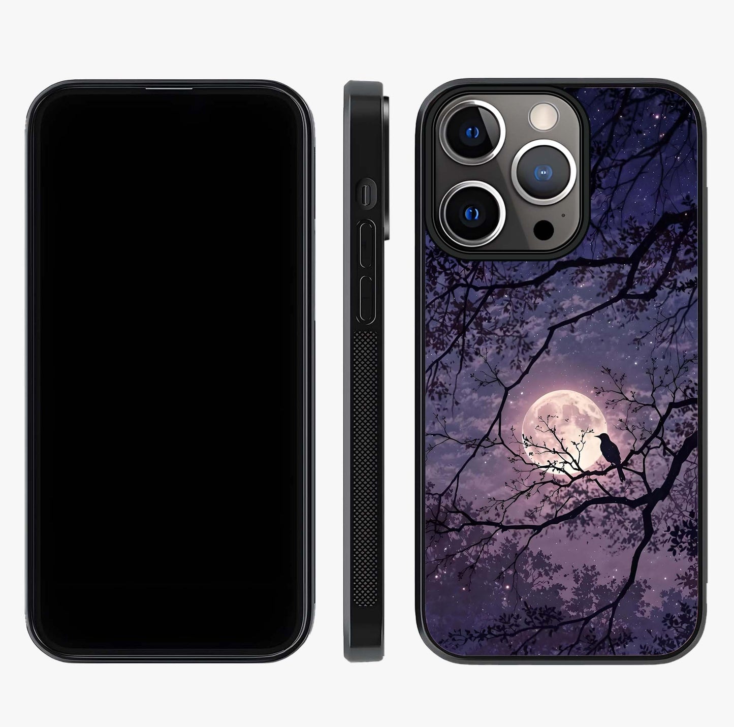 Whispering Moon Silence Glass Case displayed upright for full design visibility and premium finish.