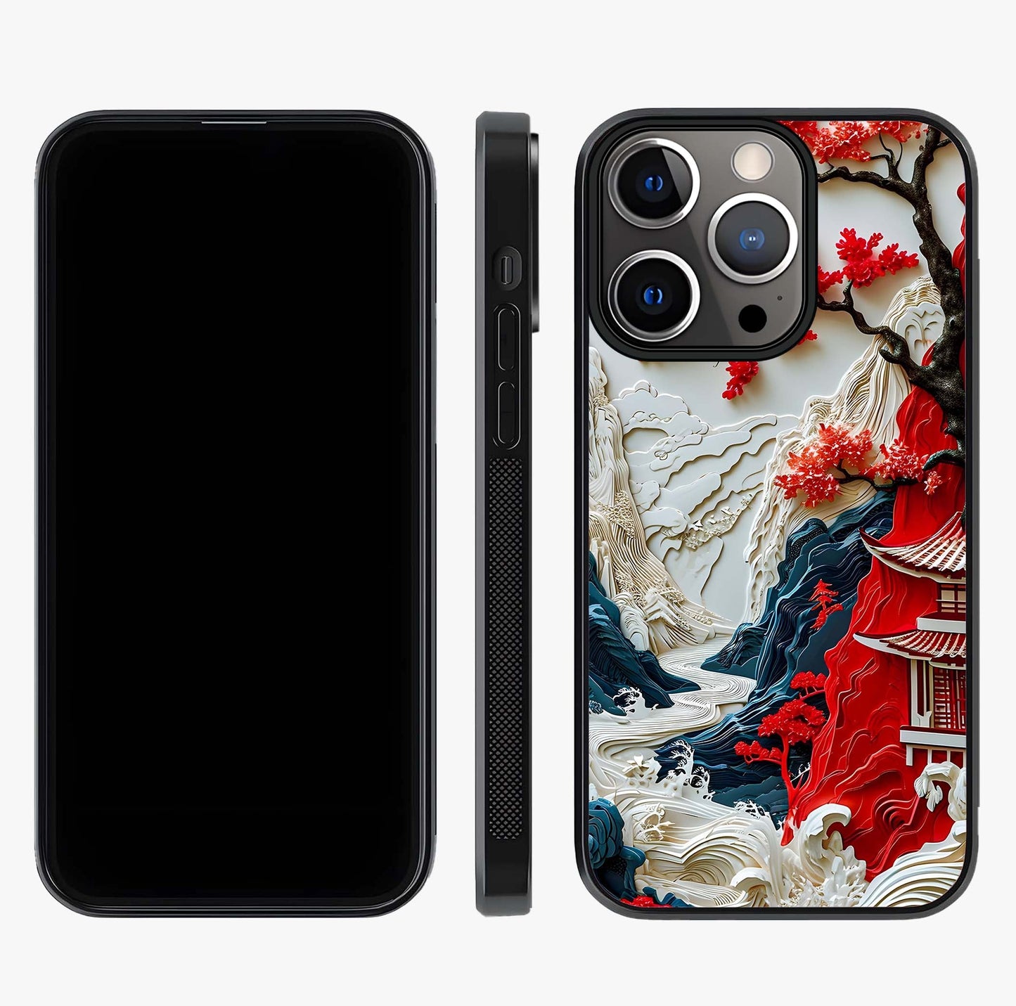 Whispers Of Sakura Waves Glass Case displayed upright for full design visibility and premium finish.