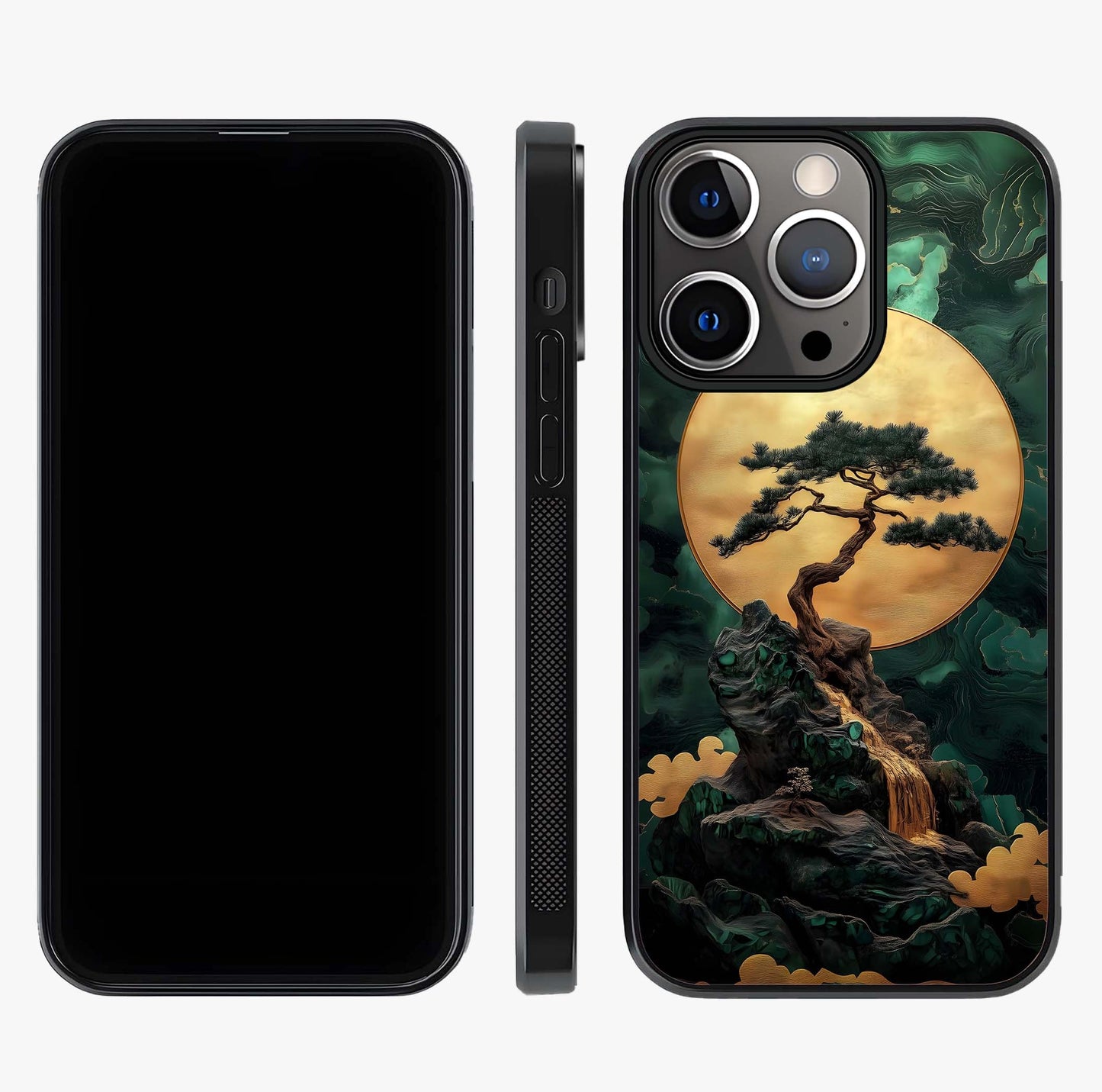 Zen Moon Rise Glass Case displayed upright for full design visibility and premium finish.