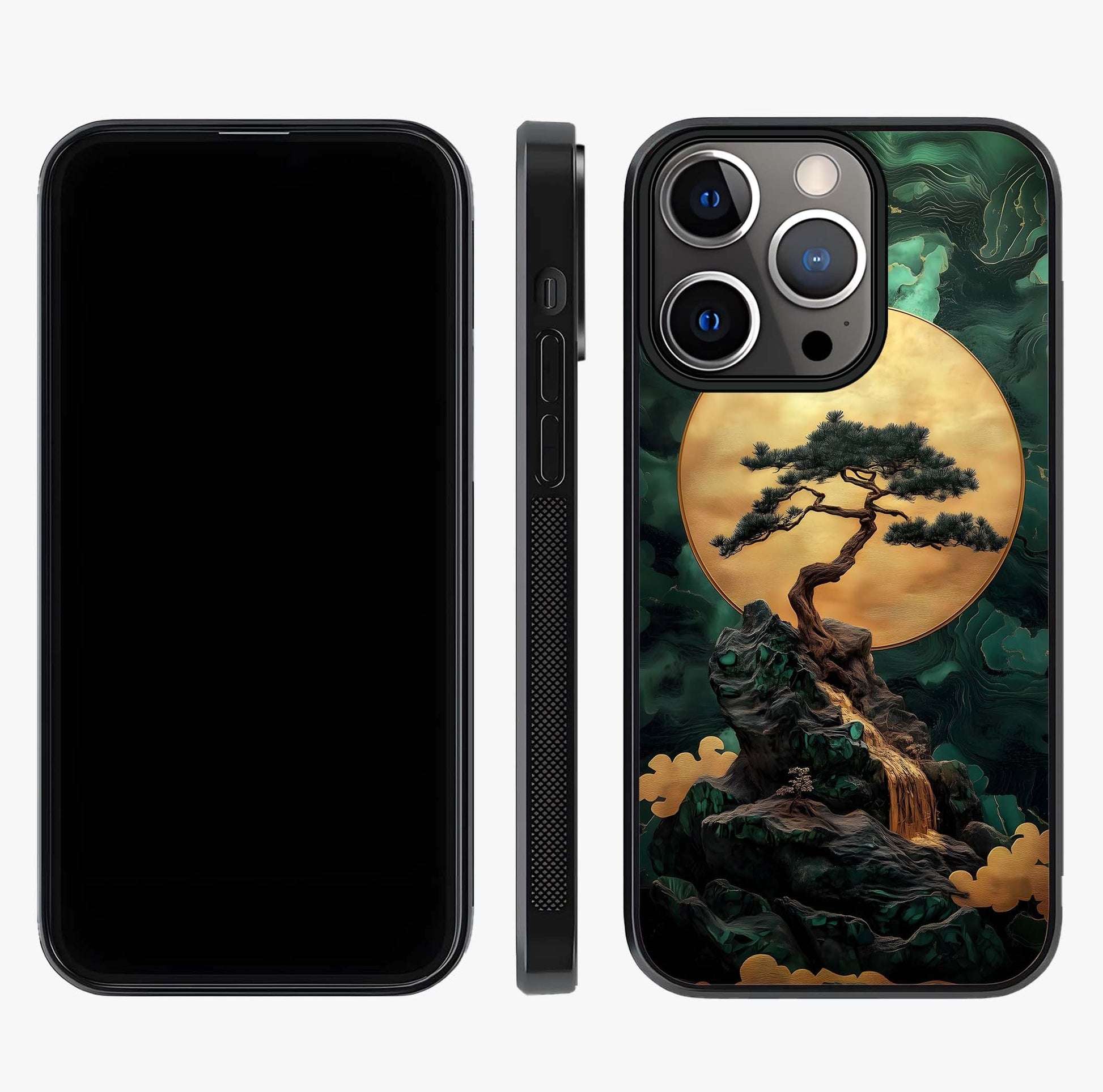 Zen Moon Rise Glass Case displayed upright for full design visibility and premium finish.