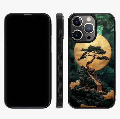 Zen Moon Rise Glass Case displayed upright for full design visibility and premium finish.