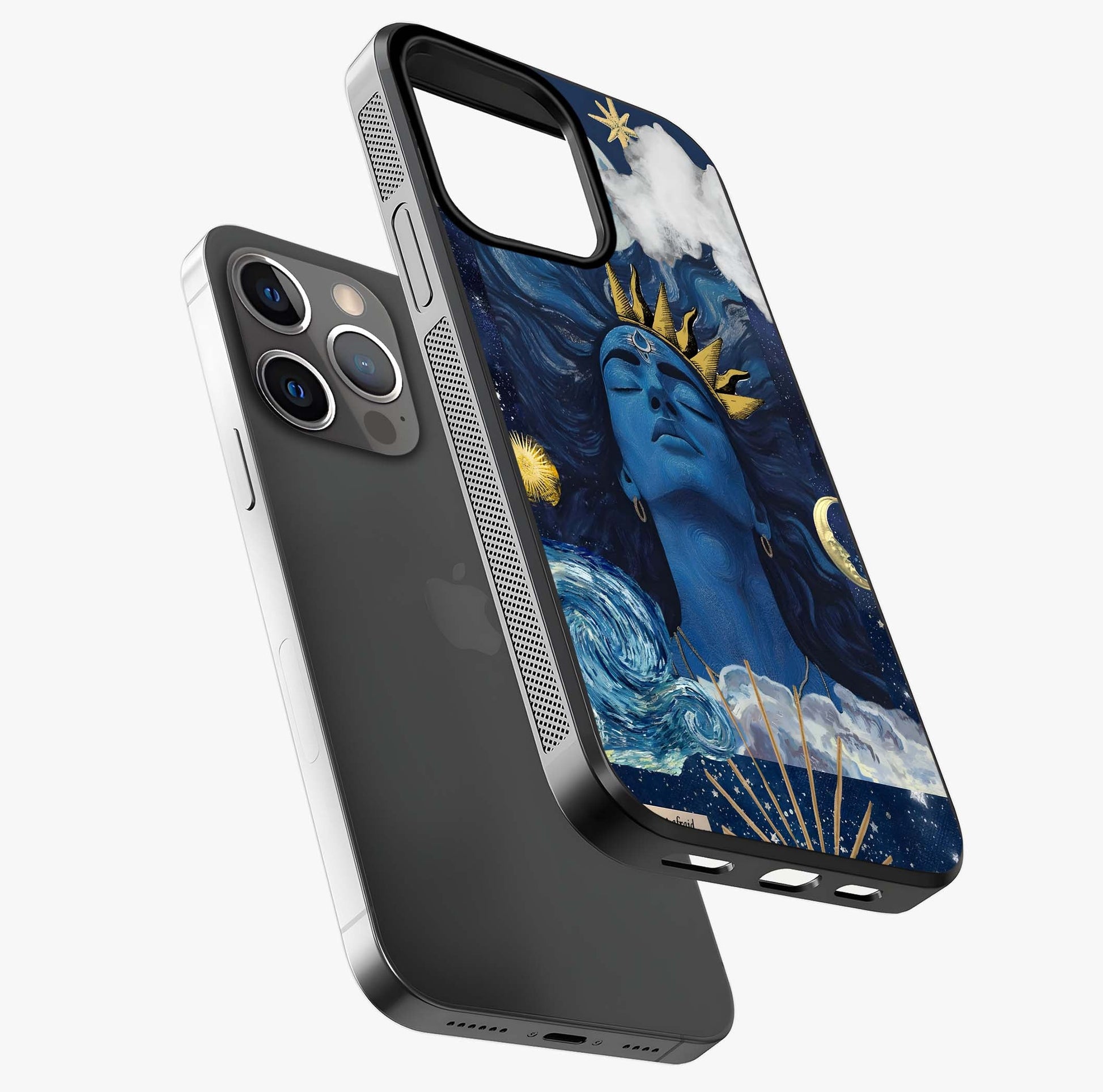 Aesthetic Lord Shiva Glass Case laid diagonally highlighting side profile, edges and glossy glass shine.