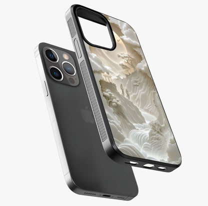 Celestial Origami Glass Case laid diagonally highlighting side profile, edges and glossy glass shine.