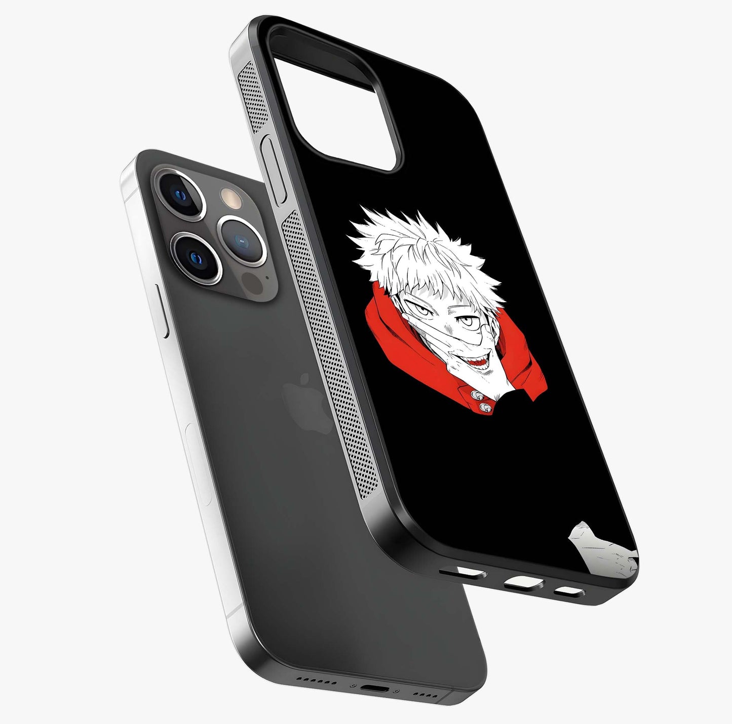 Crimson Chaos Smile Glass Case laid diagonally highlighting side profile, edges and glossy glass shine.