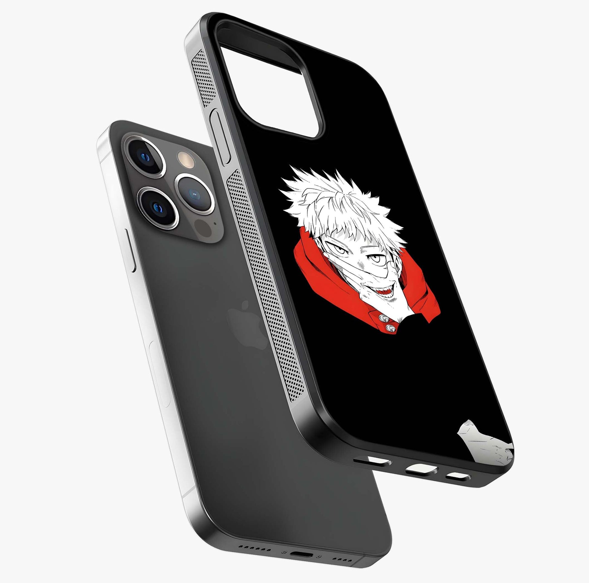 Crimson Chaos Smile Glass Case laid diagonally highlighting side profile, edges and glossy glass shine.