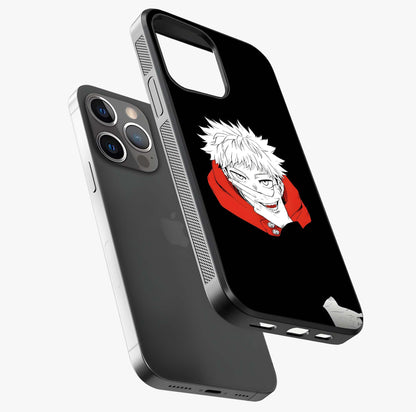 Crimson Chaos Smile Glass Case laid diagonally highlighting side profile, edges and glossy glass shine.