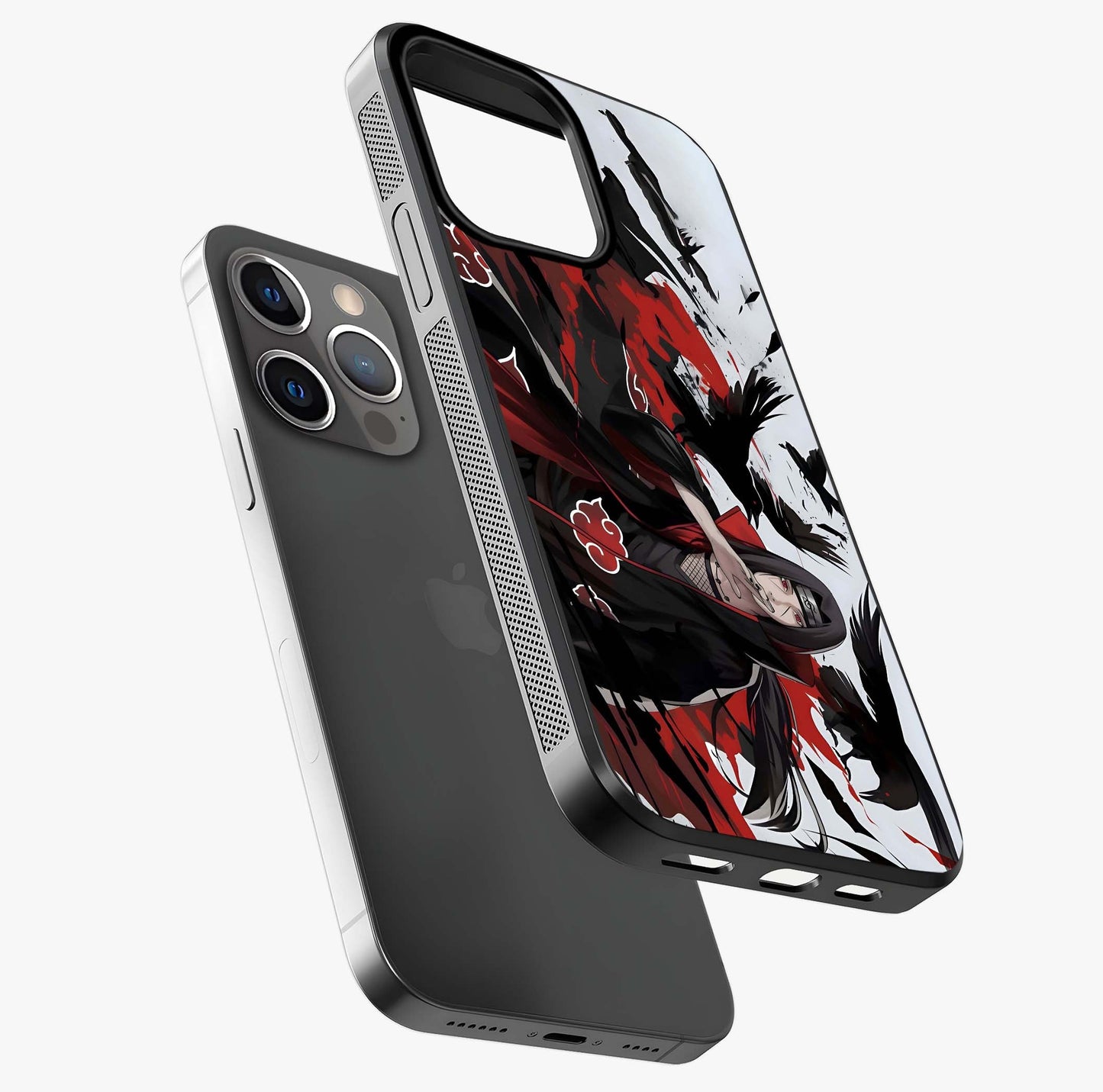 Crimson Crow Illusion Glass Case laid diagonally highlighting side profile, edges and glossy glass shine.