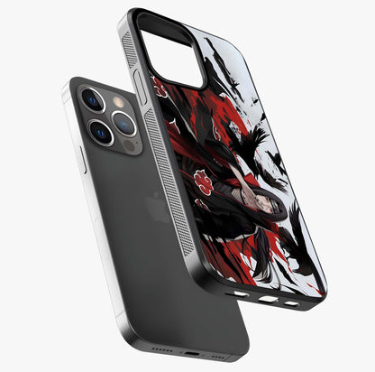 Crimson Crow Illusion Glass Case laid diagonally highlighting side profile, edges and glossy glass shine.