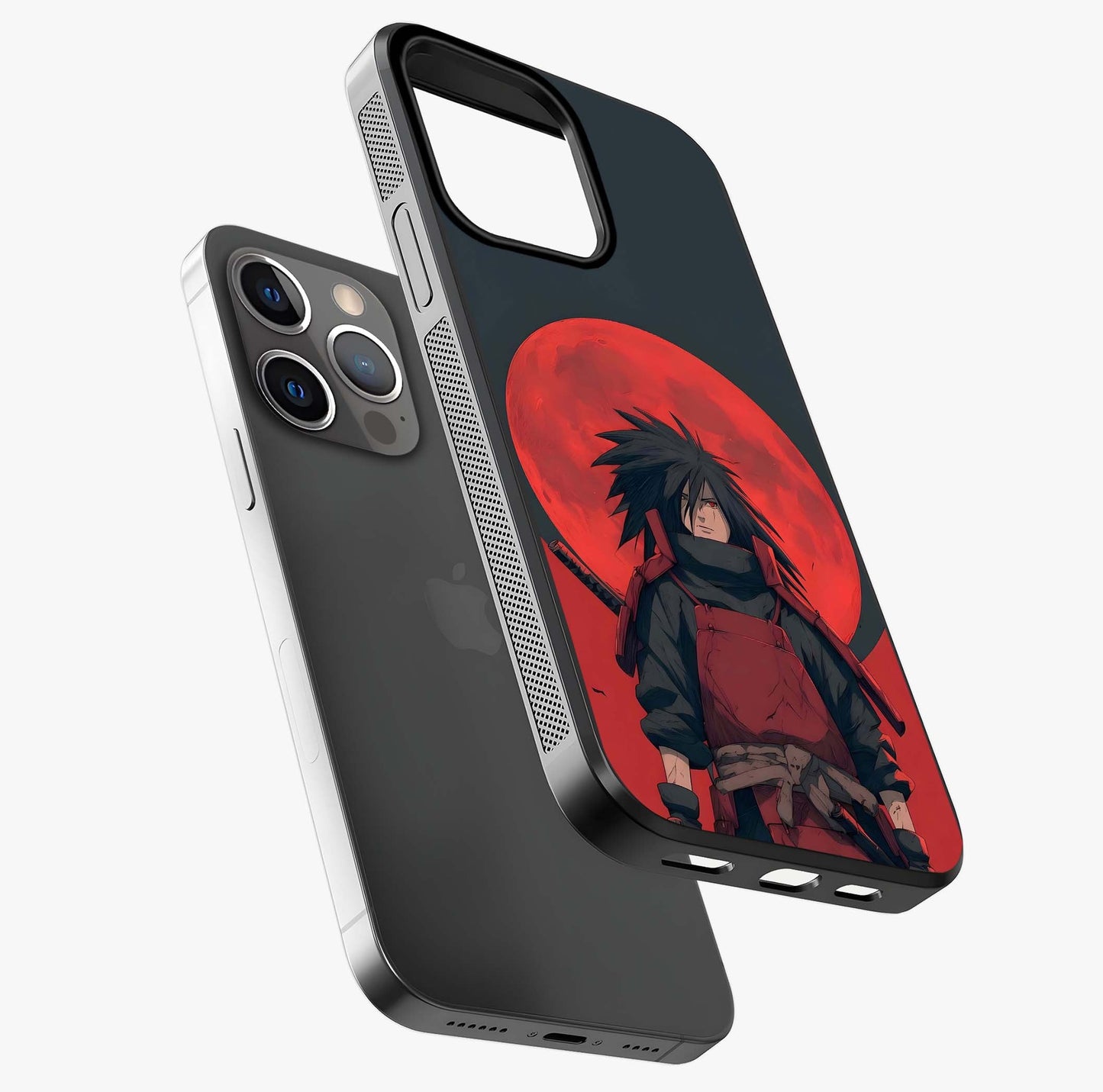 Crimson Moon Warlord Glass Case laid diagonally highlighting side profile, edges and glossy glass shine.