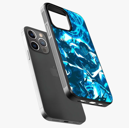Cursed Energy Clash Glass Case laid diagonally highlighting side profile, edges and glossy glass shine.