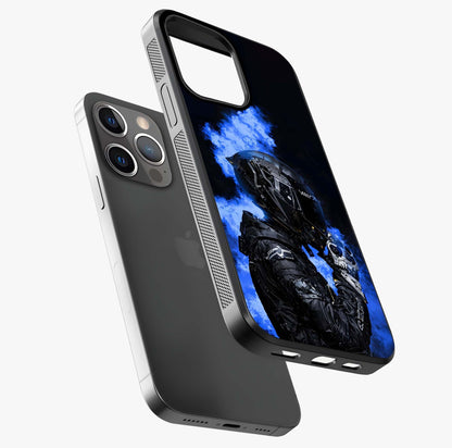 Cyber Sentinel Protocol Glass Case laid diagonally highlighting side profile, edges and glossy glass shine.