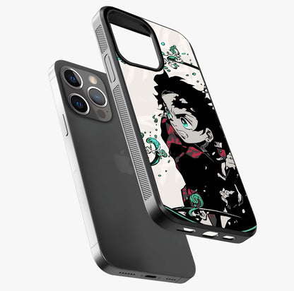 Demon Slayer Glass Case laid diagonally highlighting side profile, edges and glossy glass shine.