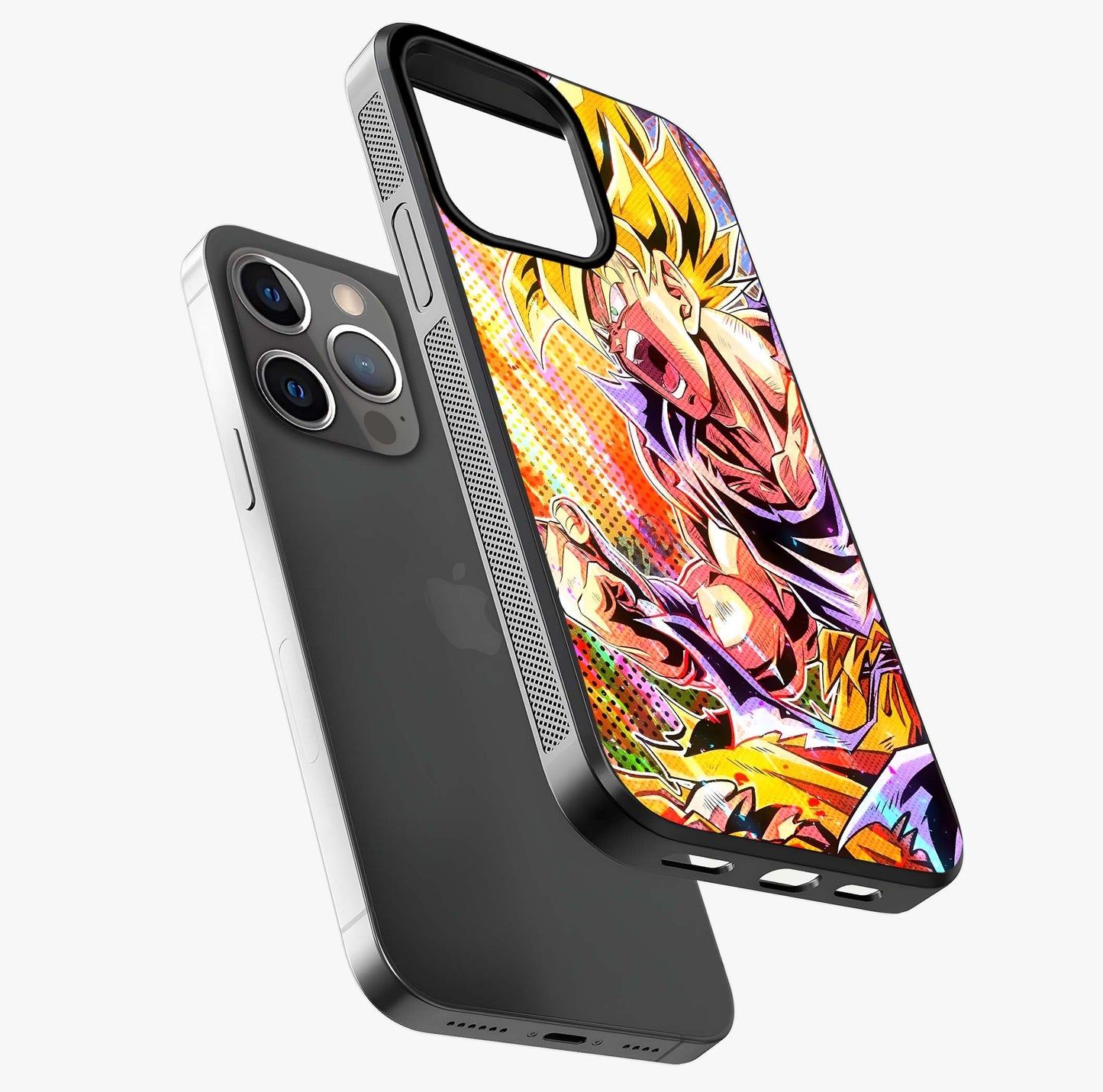 Firing Goku Glass Case laid diagonally highlighting side profile, edges and glossy glass shine.