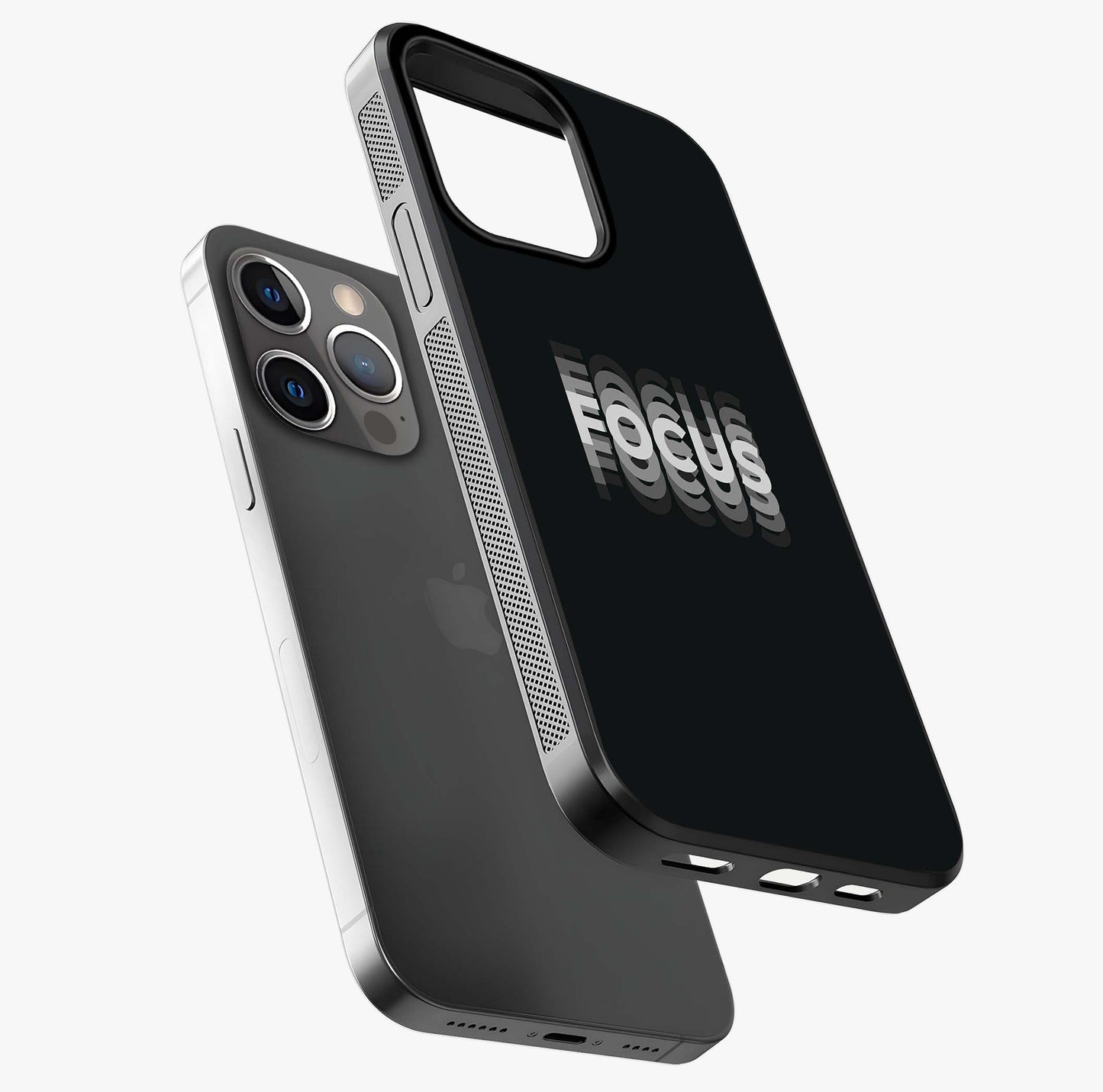 Focus Mode On Glass Case laid diagonally highlighting side profile, edges and glossy glass shine.