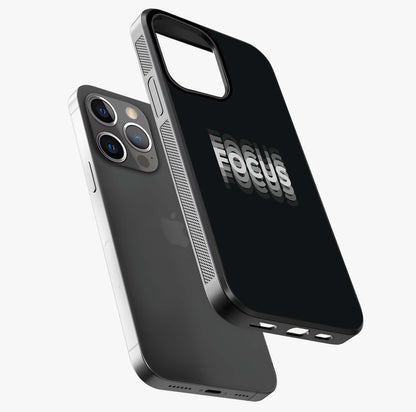 Focus Mode On Glass Case laid diagonally highlighting side profile, edges and glossy glass shine.