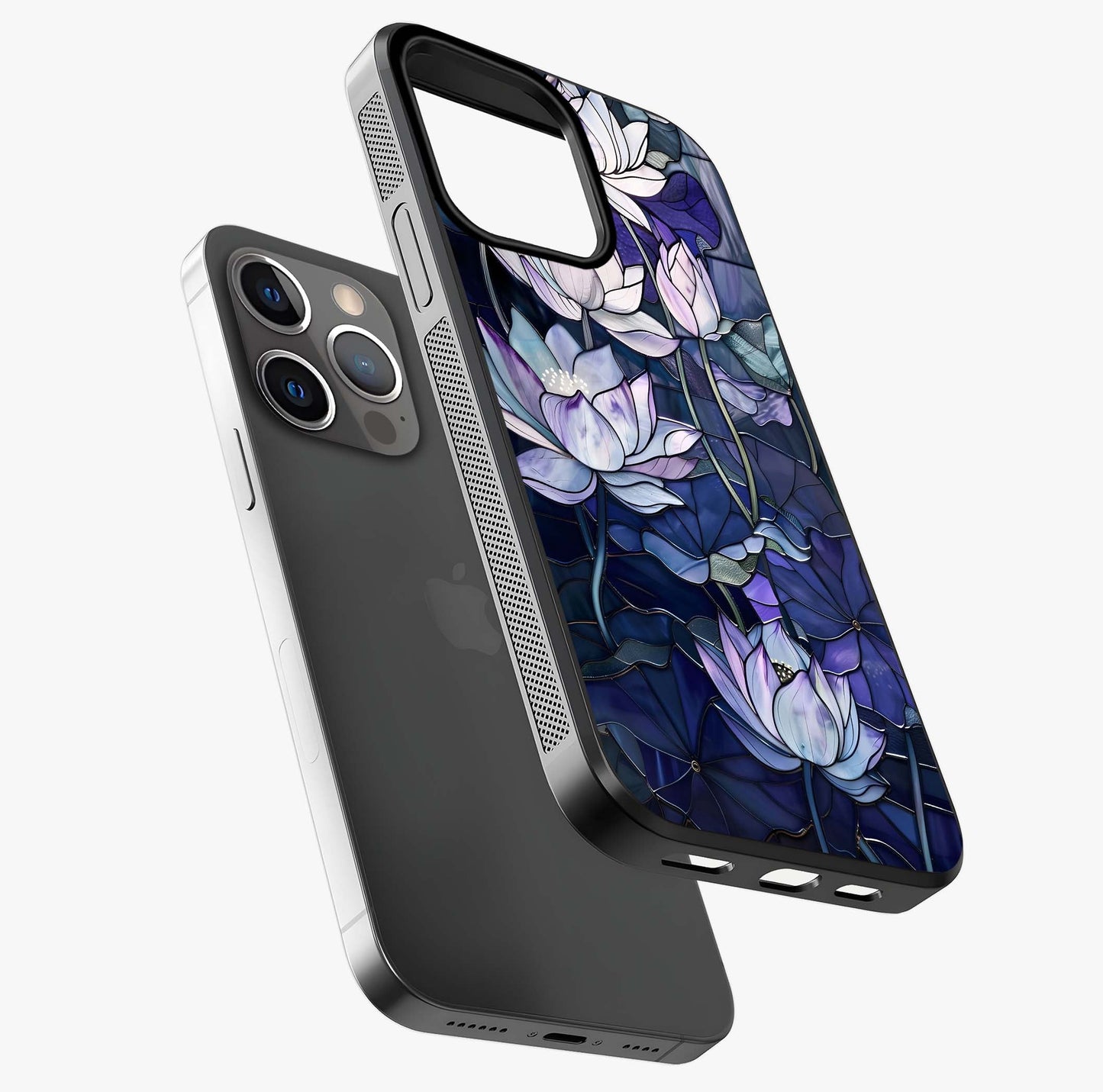 Gloss Petal Rush Glass Case laid diagonally highlighting side profile, edges and glossy glass shine.