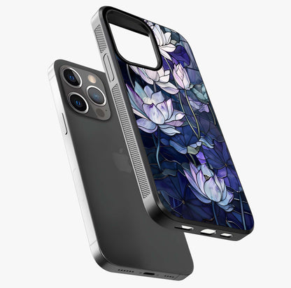 Gloss Petal Rush Glass Case laid diagonally highlighting side profile, edges and glossy glass shine.