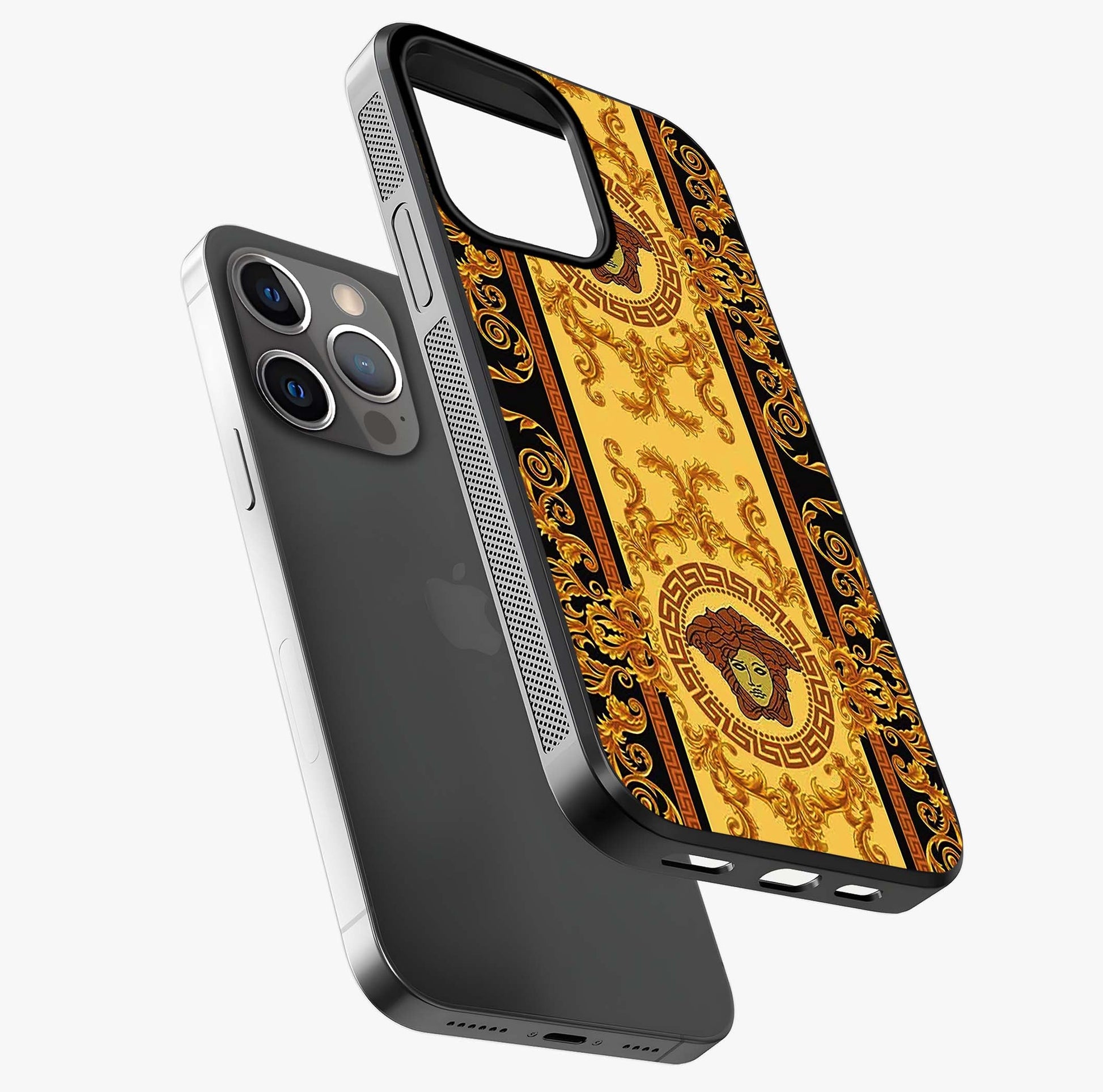 Golden Royal Heritage Glass Case laid diagonally highlighting side profile, edges and glossy glass shine.