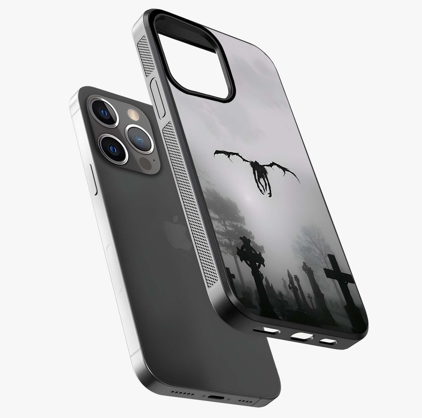 Graveyard Shadow Descent Glass Case laid diagonally highlighting side profile, edges and glossy glass shine.