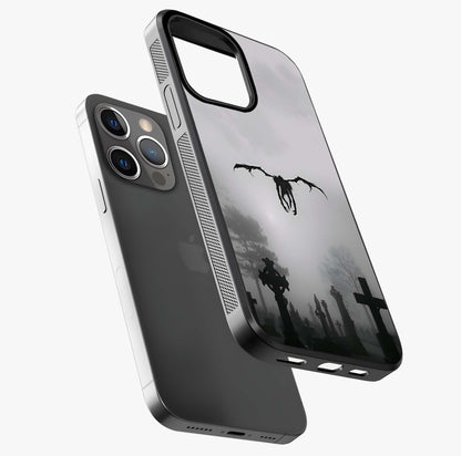 Graveyard Shadow Descent Glass Case laid diagonally highlighting side profile, edges and glossy glass shine.