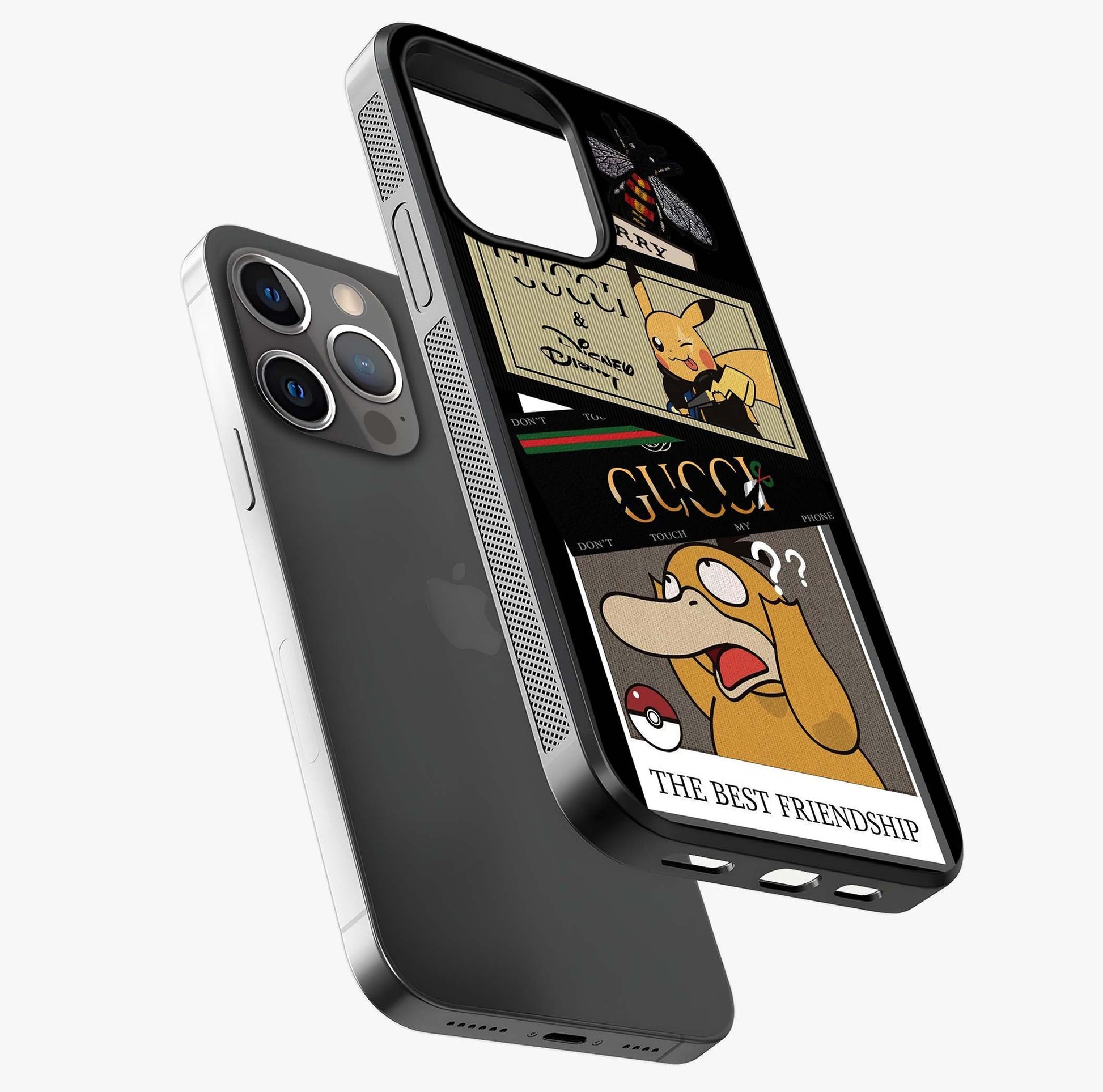 Gucci Play Mashup Glass Case laid diagonally highlighting side profile, edges and glossy glass shine.
