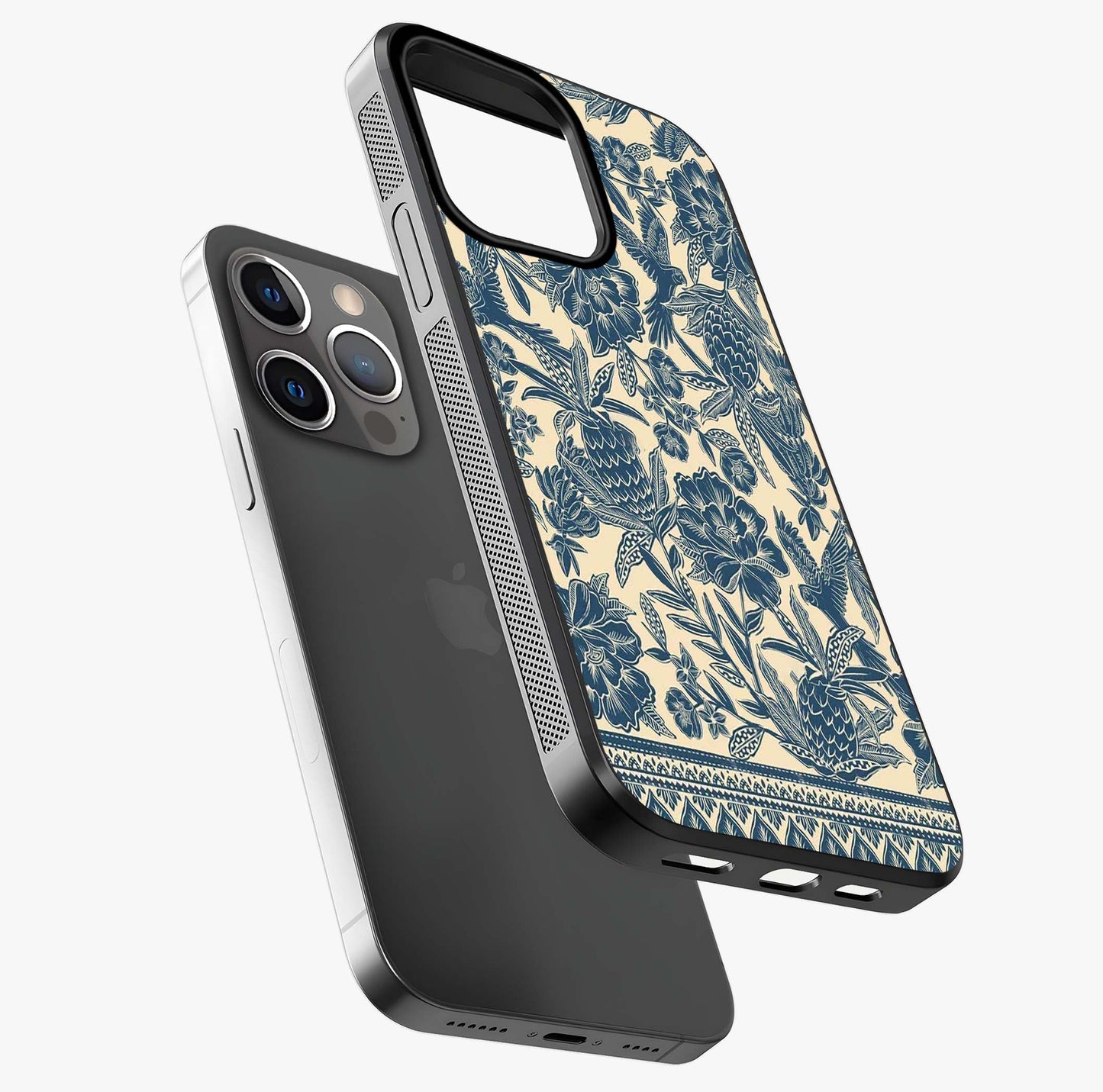 Heirloom Wild Bloom Glass Case laid diagonally highlighting side profile, edges and glossy glass shine.
