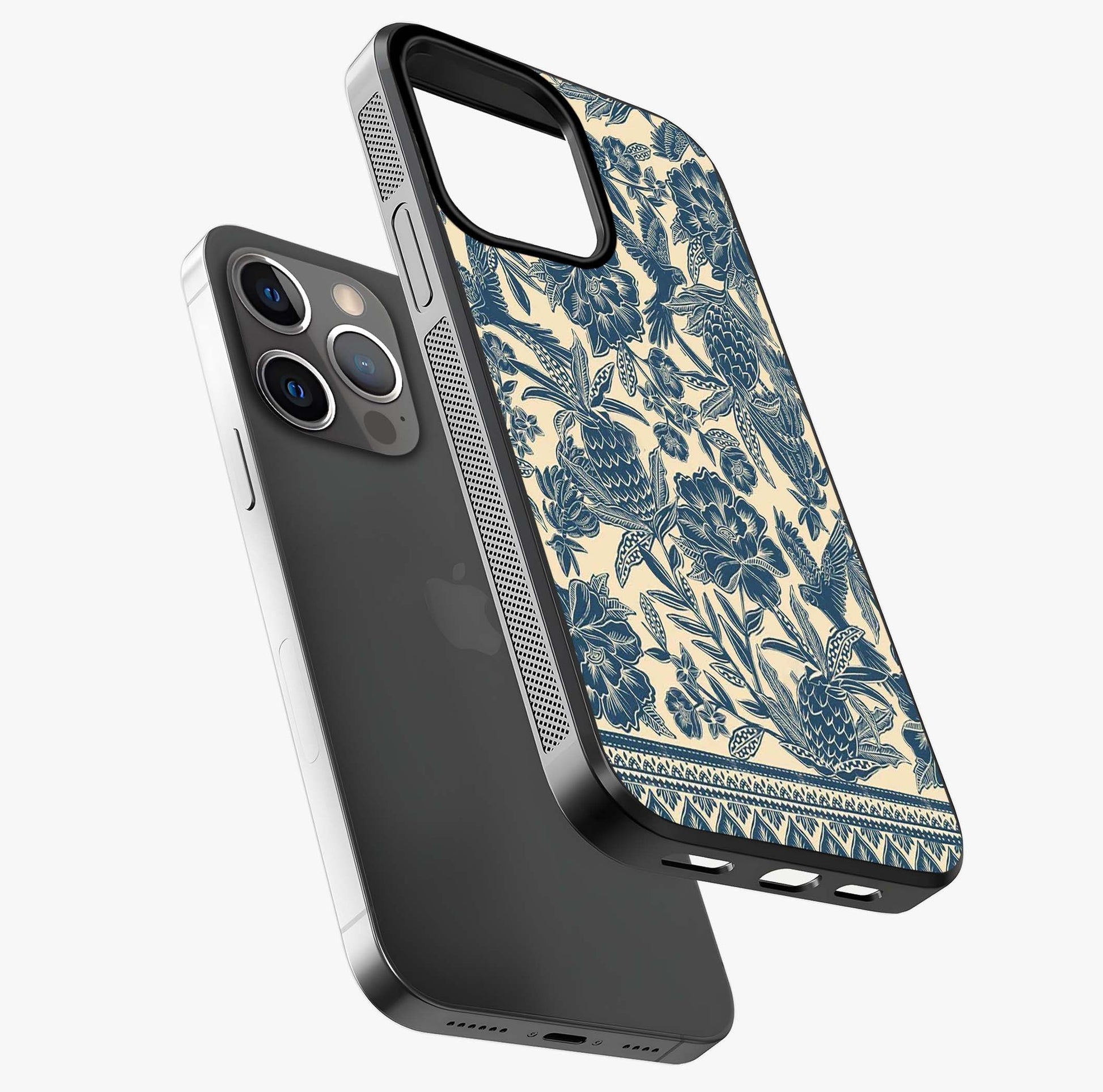Heirloom Wild Bloom Glass Case laid diagonally highlighting side profile, edges and glossy glass shine.