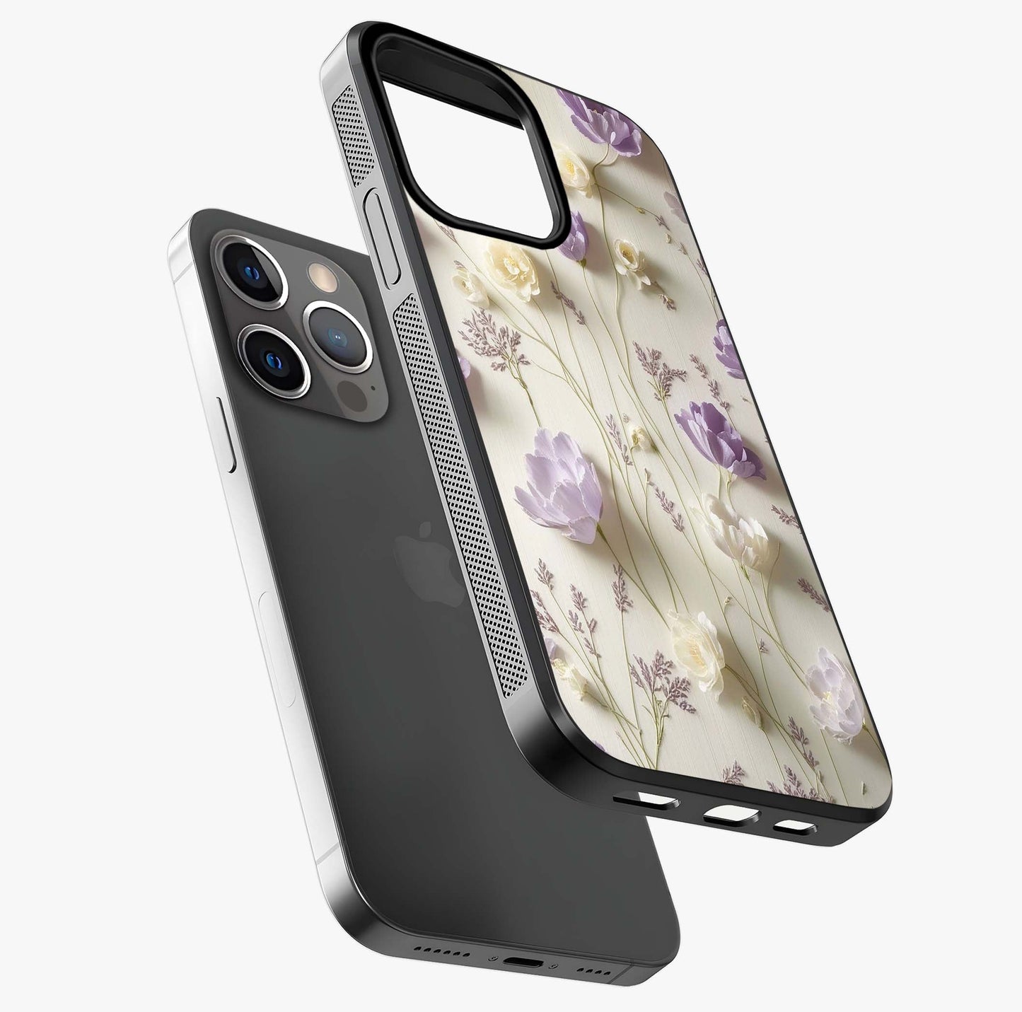 Lilac Breeze Harmony Glass Case laid diagonally highlighting side profile, edges and glossy glass shine.