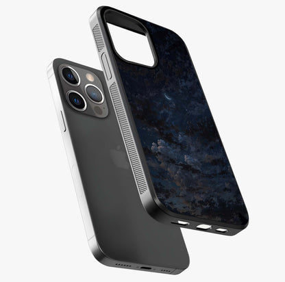Lunar Veil Silence Glass Case laid diagonally highlighting side profile, edges and glossy glass shine.