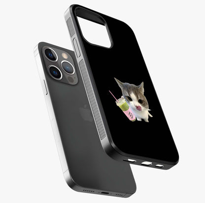 Matcha Cat Style Glass Case laid diagonally highlighting side profile, edges and glossy glass shine.