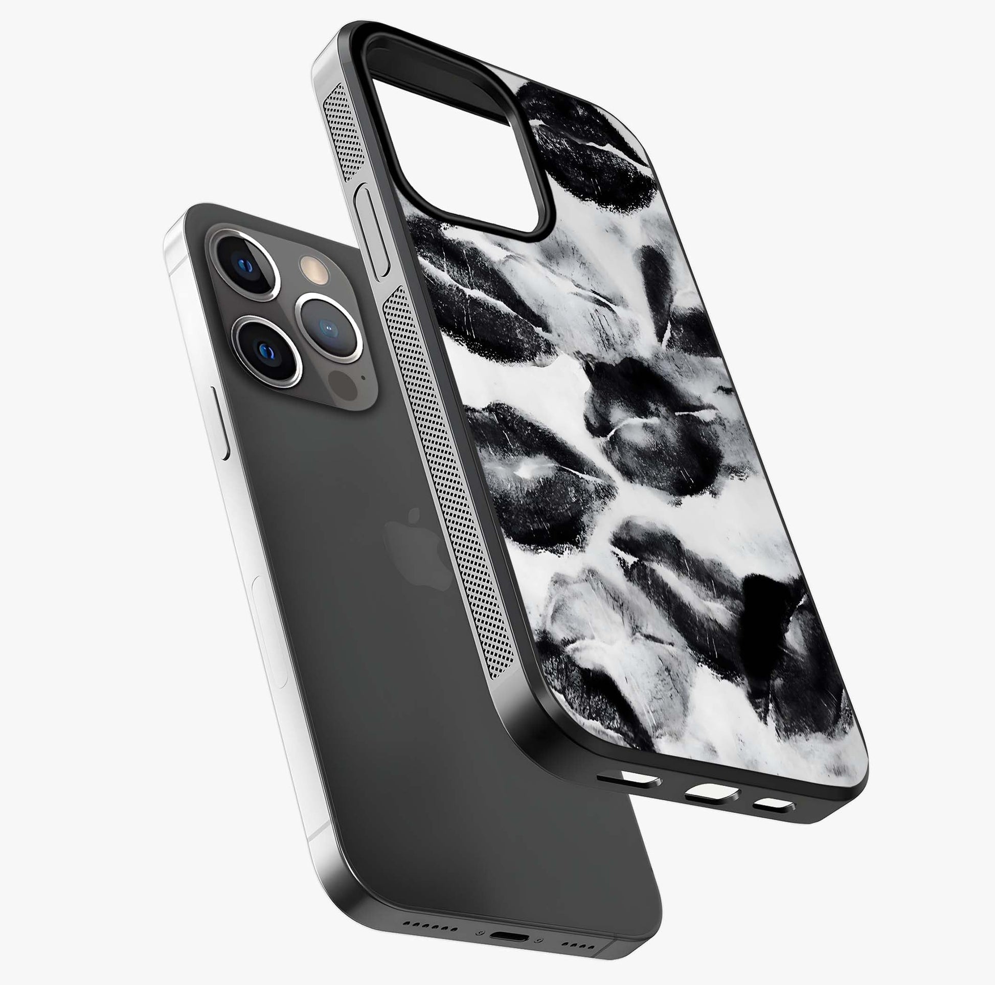 Midnight Kiss Marks Glass Case laid diagonally highlighting side profile, edges and glossy glass shine.
