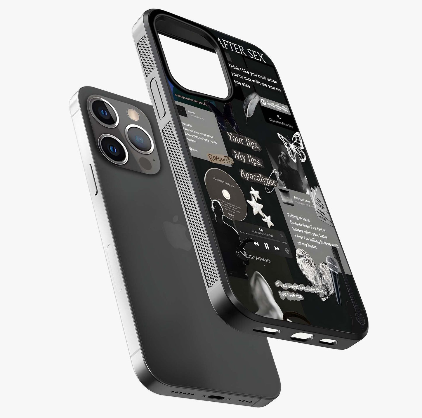 Midnight Love Echo Glass Case laid diagonally highlighting side profile, edges and glossy glass shine.
