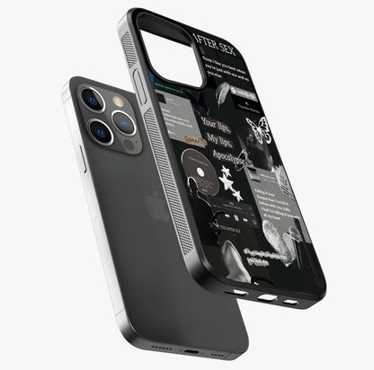Midnight Love Echo Glass Case laid diagonally highlighting side profile, edges and glossy glass shine.