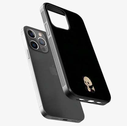 Midnight Panda Love Glass Case laid diagonally highlighting side profile, edges and glossy glass shine.