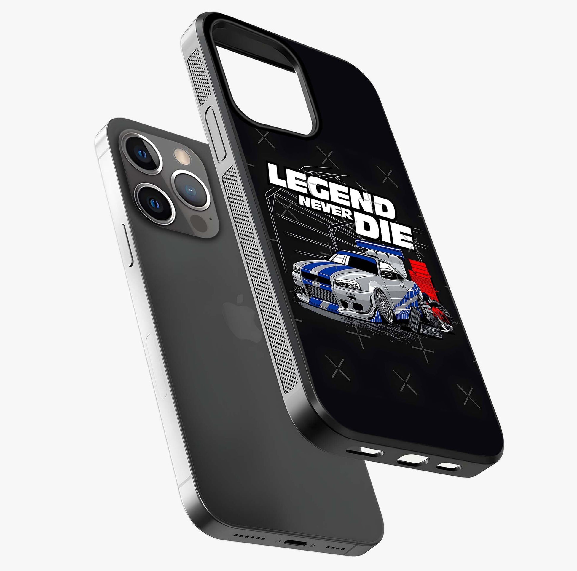 Midnight Racing Legacy Glass Case laid diagonally highlighting side profile, edges and glossy glass shine.