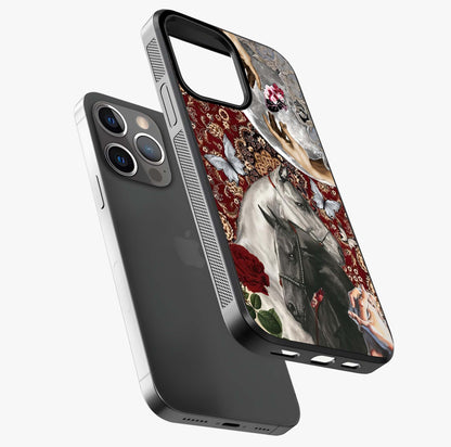 Moonlit Royal Stallion Glass Case laid diagonally highlighting side profile, edges and glossy glass shine.